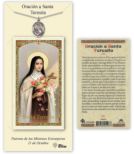 St Teresa Medal with Prayer Card in Spanish