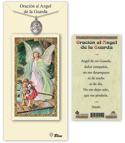 Angel de la Guarda Medalla con Tarjeta de Oracion