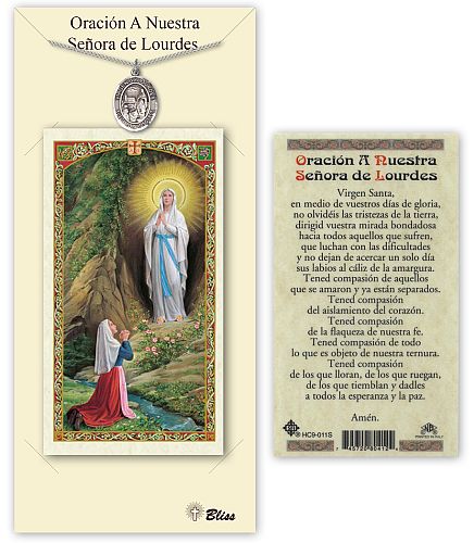 Our Lady of Lourdes Medal with Prayer Card in Spanish