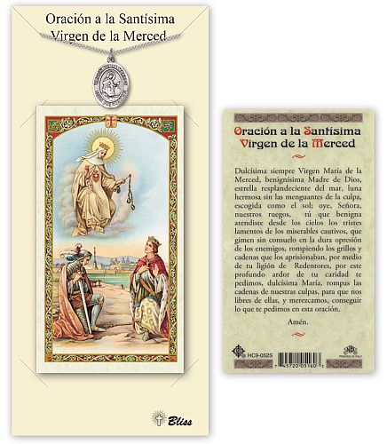 Our Lady of Mercy Medal with Prayer Card in Spanish