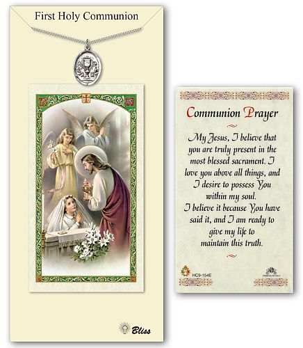 First Communion Medal with Prayer Card for Girls