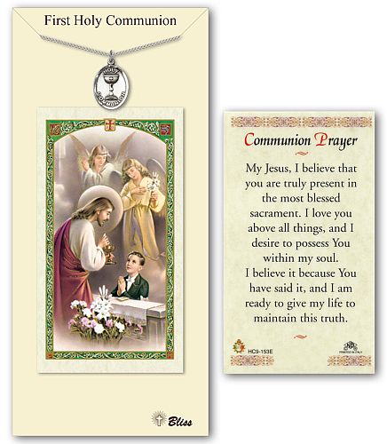 First Communion Medal with Prayer Card for Boys