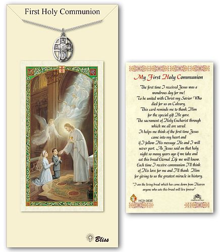 First Communion 5 Way Medall with Prayer Card