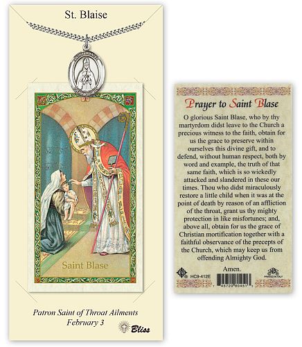 St Blaise Prayer Card with Medal St Blaise Prayer Card with Medal