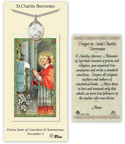 St Charles Prayer Card with Medal