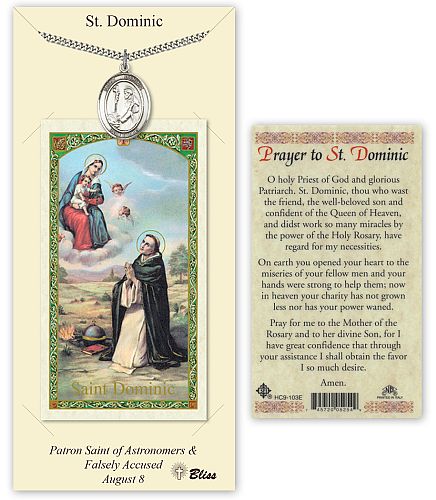 St Dominic de Guzman Prayer Card with Medal