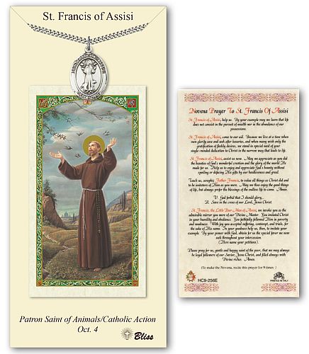 St Frances of Assisi Prayer Card with Medal