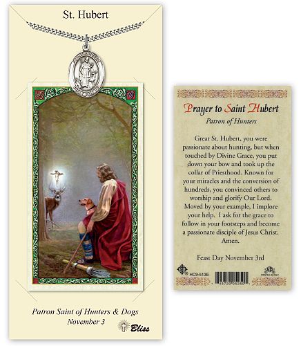 St Hubert Prayer Card with Medal