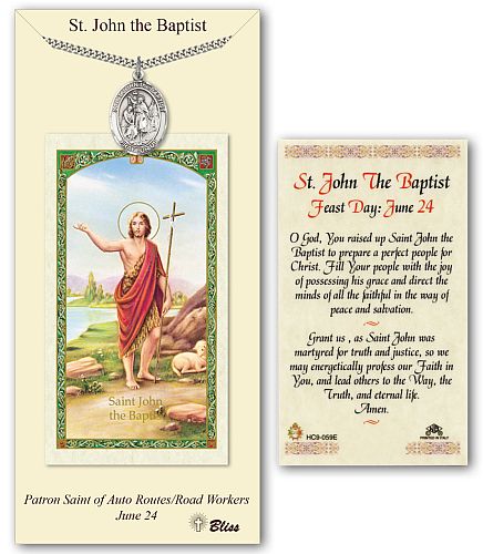 St John the Baptist Prayer Card with Medal
