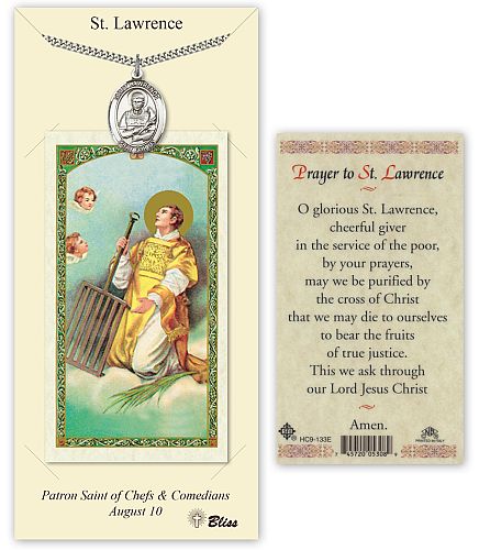 St Lawrence Prayer Card with Medal St Lawrence Prayer Card with Medal