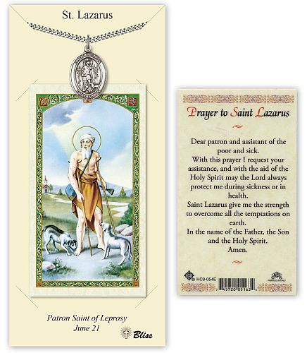 St Lazarus Prayer Card with Medal