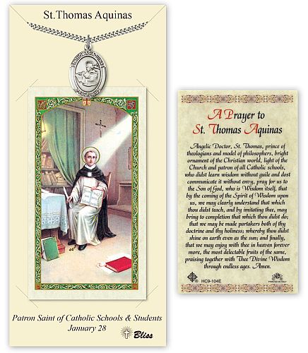 St Thomas Aquinas Prayer Card with Medal