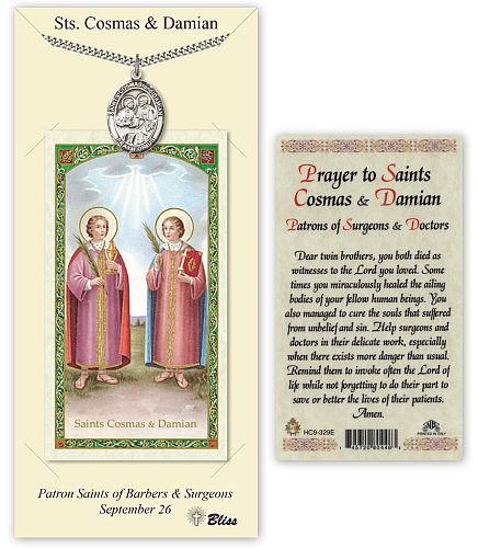 Sts Cosmas and Damian Prayer Card with Medal