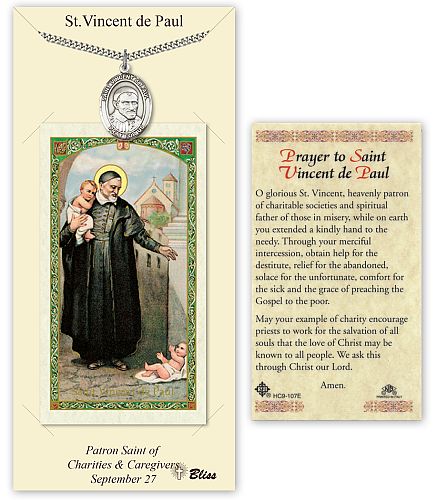 St Vincent de Paul Prayer Card with Medal