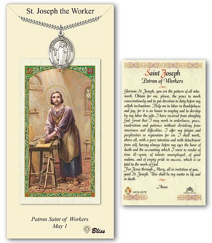St Joseph the Worker Prayer Card with Medal