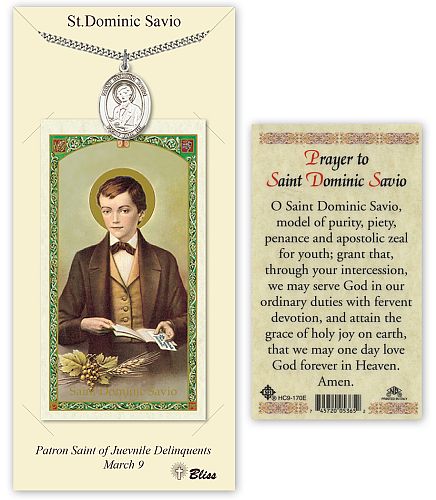 St Dominic Savio Prayer Card with Medal