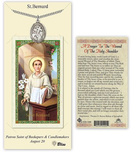 St Bernard of Clairvaux Prayer Card with Medal