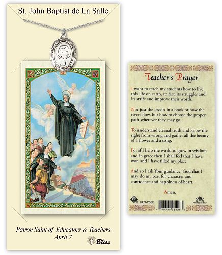 St John Baptist de la Salle Medal with Teacher Prayer Card