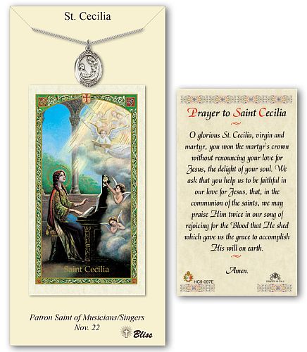 St Cecilia Prayer Card with Medal