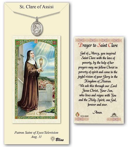 St Clare of Assisi Prayer Card with Medal
