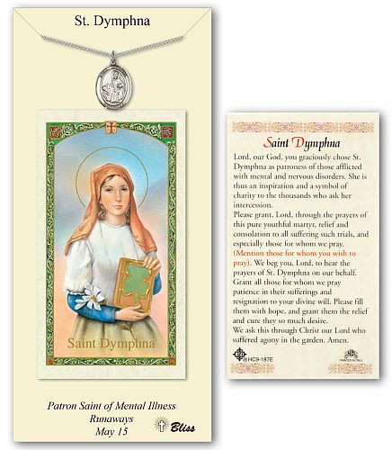St Dymphna Prayer Card with Medal
