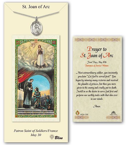 St Joan of Arc Prayer Card with Medal