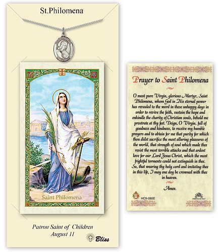 St Philomena Prayer Card with Medal St Philomena Prayer Card with Medal