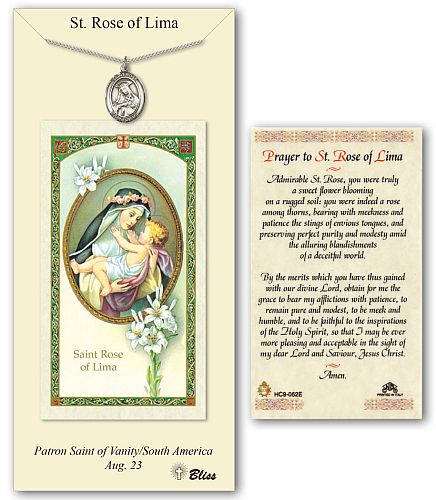 St Rose of Lima Prayer Card with Medal