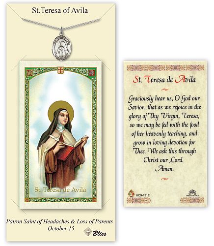 St Teresa of Avila Prayer Card with Medal