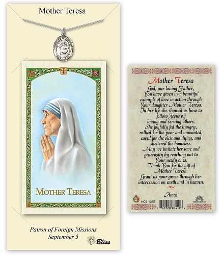 St Teresa of Calcutta Prayer Card with Medal
